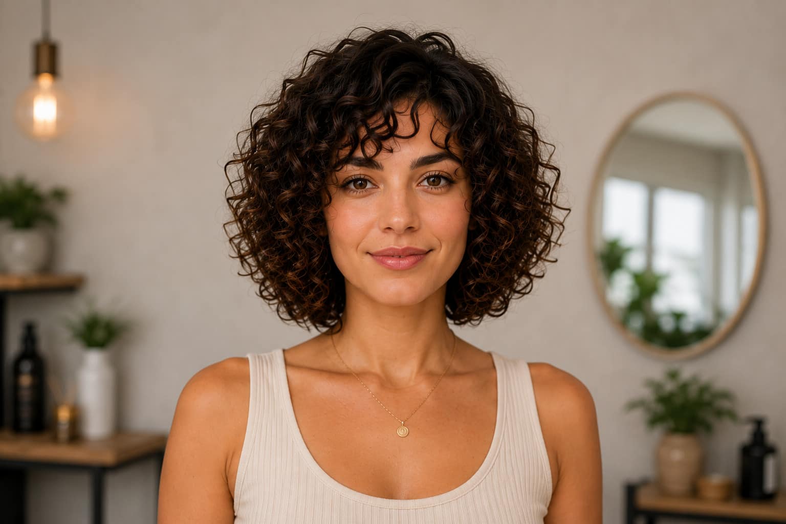 Curly Bob, vista frente como referencia visual